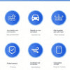 Icons representing features of a car window shade including sun protection, customization, pest control, privacy, ventilation
