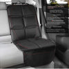 Black and gray universal car seat protector for kids with breathable leather and anti-wear features.
