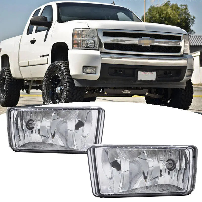 A close-up view of a clear auxiliary fog light assembly for a truck.