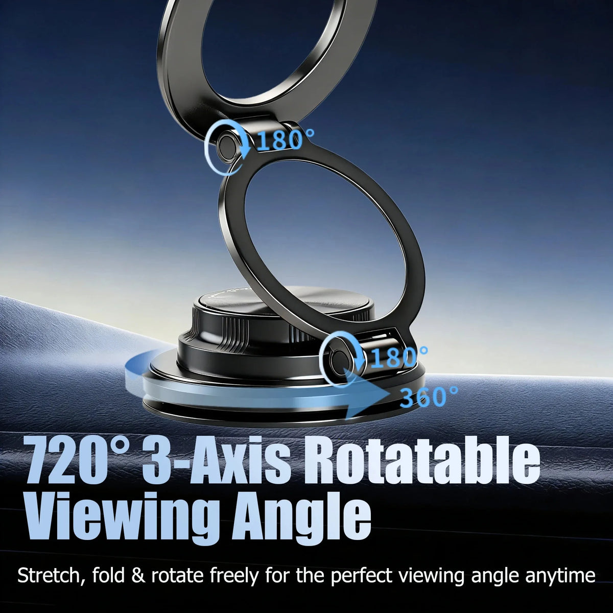 Support magnétique pour téléphone, monté en 3 axes avec une rotation de 720 degrés.