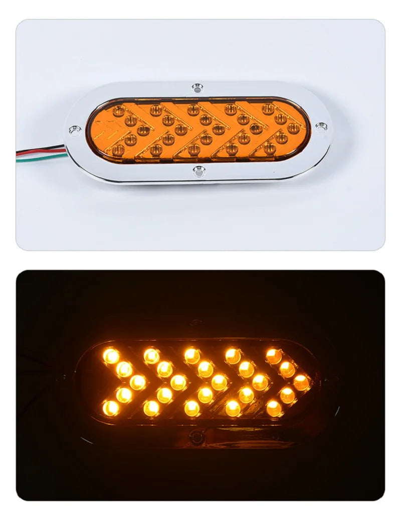 LED tail light assembly with multiple bright yellow bulbs mounted in a silver housing
