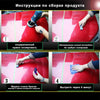 Instructions for assembling a product showing steps for applying ceramic coating liquid to a red car paint.