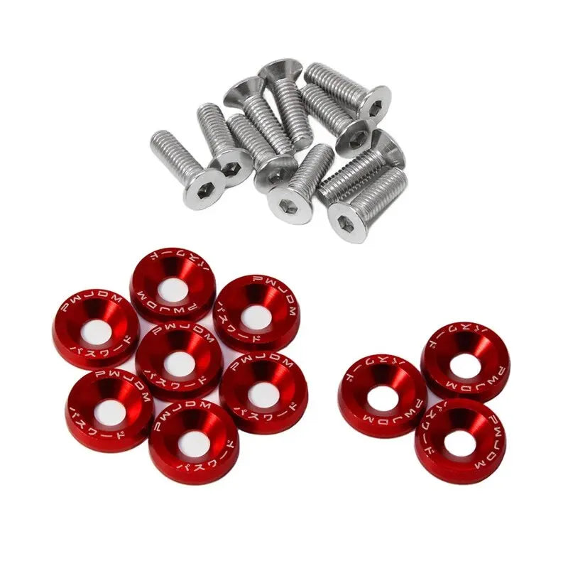 A kit of M6 aluminum fender washers and bolts for car use.