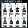 Table comparing sizes and dimensions for H1, H3, H4, and H7 car headlight bulbs.