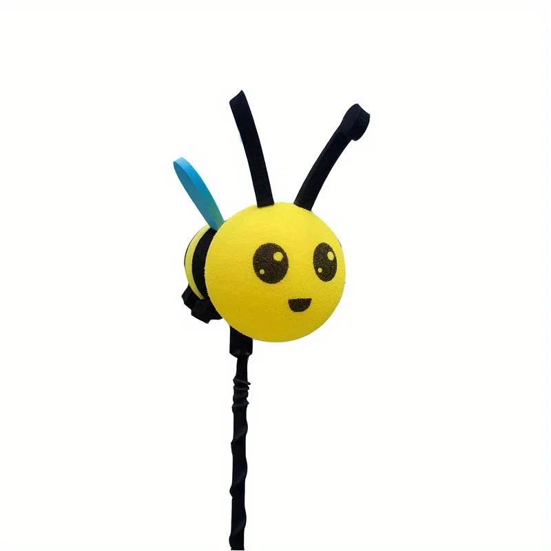 Yellow bee antenna top decoration set with black wings and a smiling face