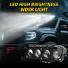 A close-up of a high-power LED spotlight headlight mounted on an off-road vehicle.