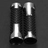 A pair of motorcycle lever and handguard protector sets with textured black grips and silver metal ends.