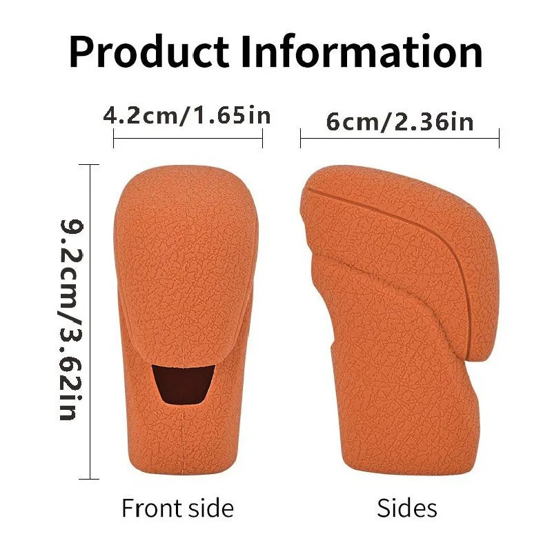 Orange non-slip gear shift knob covers shown from the front and sides.