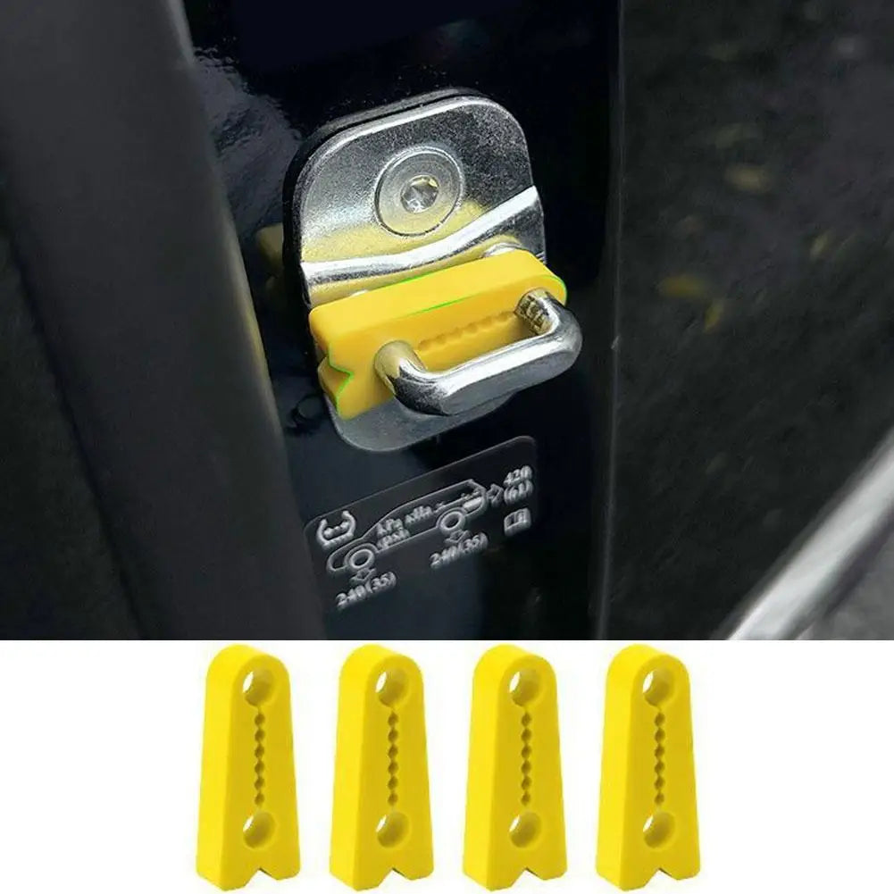 Gelbe Stoßdämpferpads für eine Autotür, die Installationsmechanik zeigen.