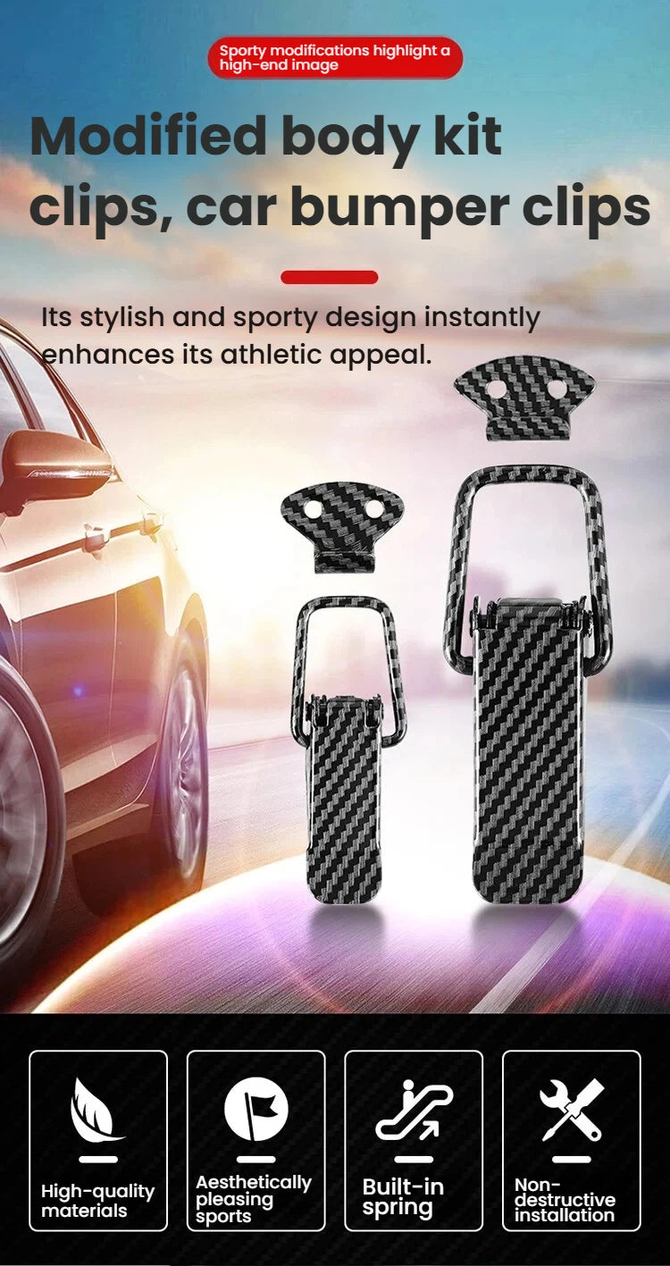 Set of modified body kit clips and car bumper clips for enhancing an athletic appearance.