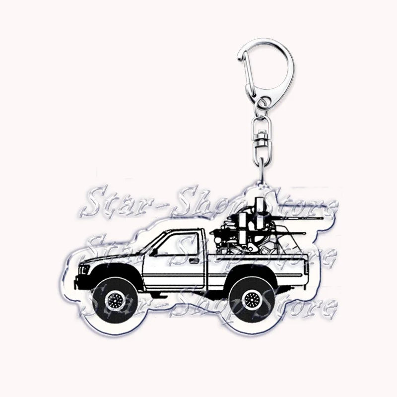 Silver acrylic keychain featuring a detailed off-road truck silhouette.
