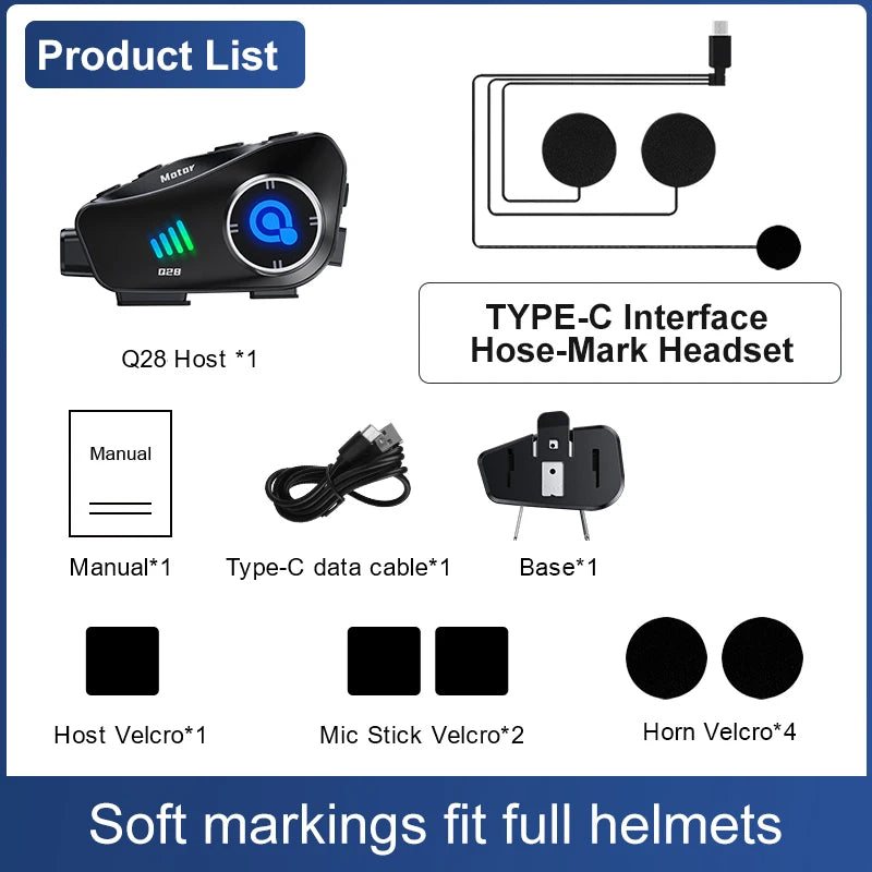 Product list showing a Q28 Host and a TYPE-C Interface Hose-Mark Headset with various accessories.