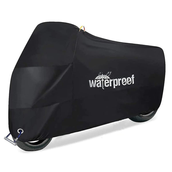 Black waterproof motorcycle cover shown from the side.