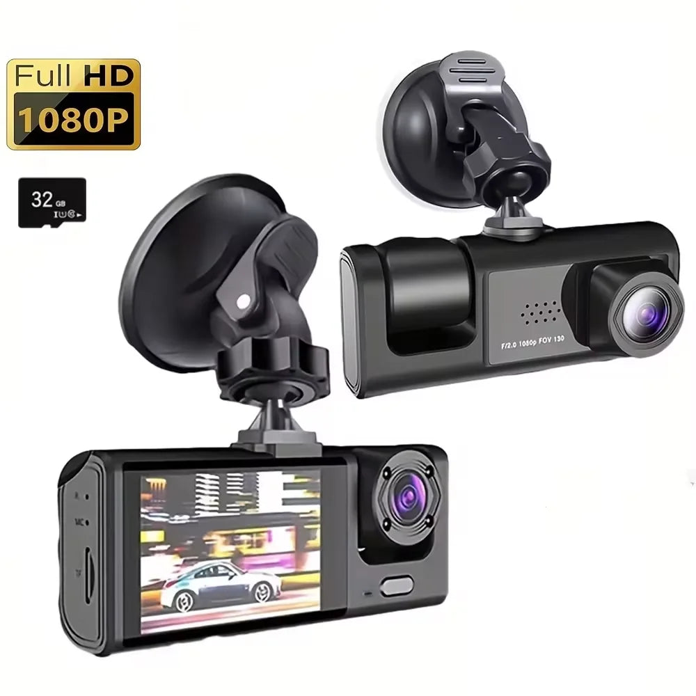Schwarze 3-in-1 Auto-Dashcam mit Nachtsicht und Loop-Aufnahme, inklusive Kamera und Montagehalterung