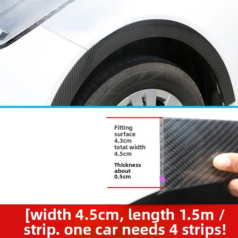 Carbon fiber trim strip for car wheel arches showing dimensions and thickness.