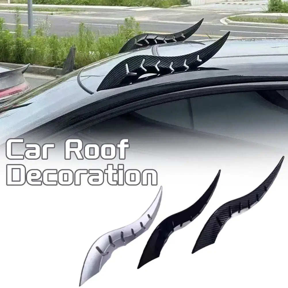 Black dragon horn car roof decoration installed on a vehicle.
