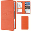 An orange faux leather document organizer featuring slots for car insurance and registration holders.