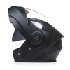 A black personalized dual-lens flip-up motorcycle helmet is shown from the side.