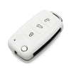 White silicone car key cover for Volkswagen models with three buttons.