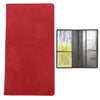A red leather card holder wallet for ID and license with a clear plastic sleeve.
