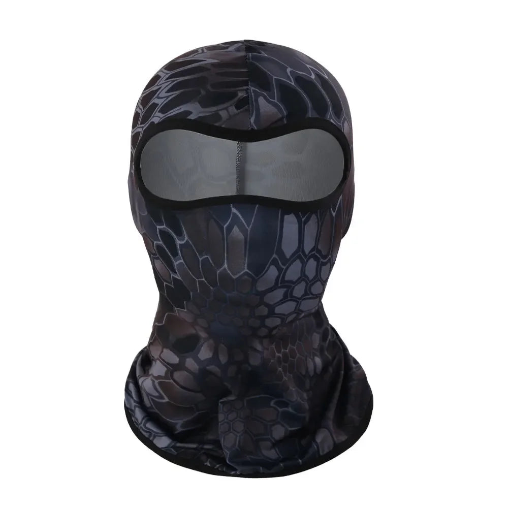 A dark gray and black all-weather windproof balaclava face mask for motorcycling
