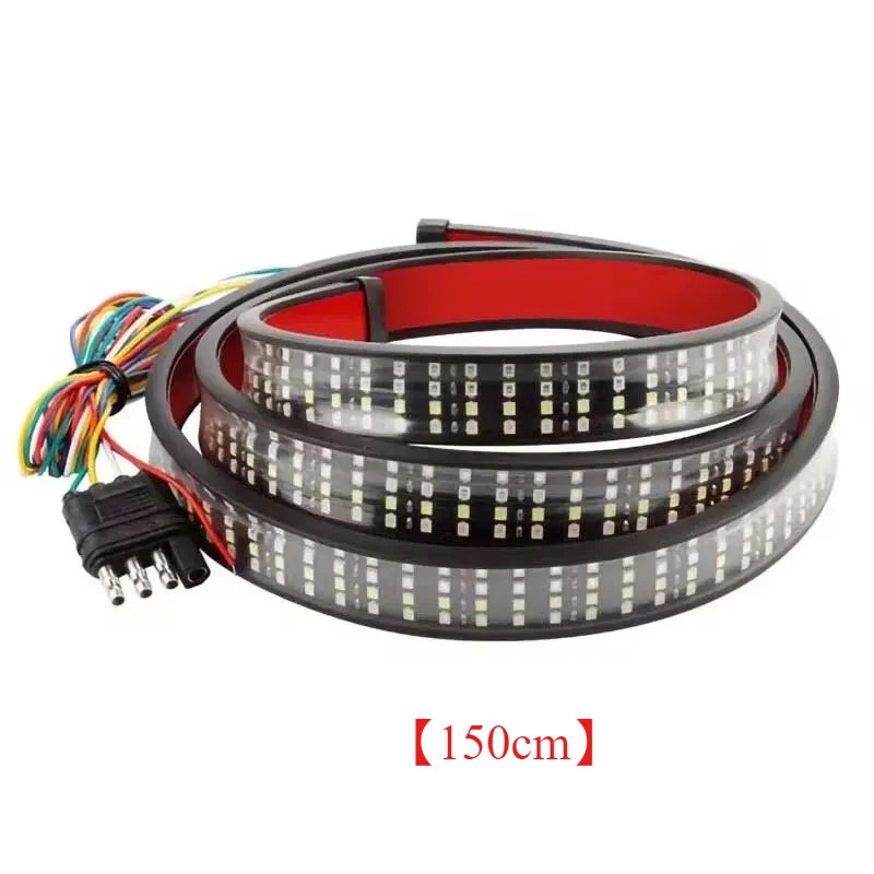 A black LED light bar with a red housing and electrical connector, measuring 150cm.