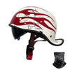 Vintage Motorradhelm mit weiß-rotem Grafikdesign