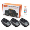 Solar LED roof lamp kit including a light, remote control, and power panel for a truck.