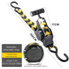 Black automatic retractable device with a yellow and black striped strap, measuring 17cm.