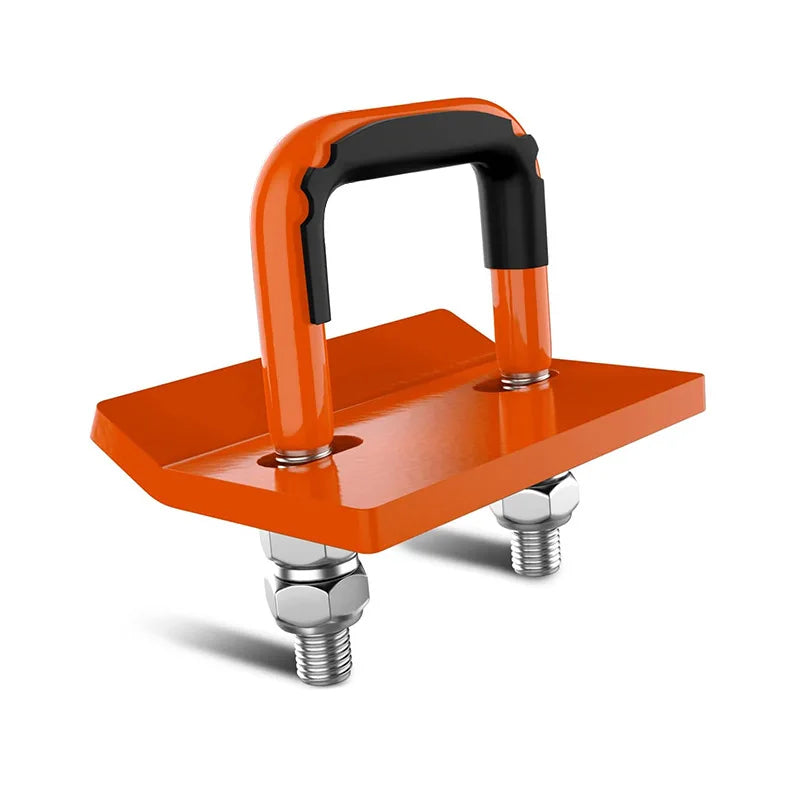 Orange heavy duty trailer anti-rattle stabilizer lock with black handle and mounting bolts