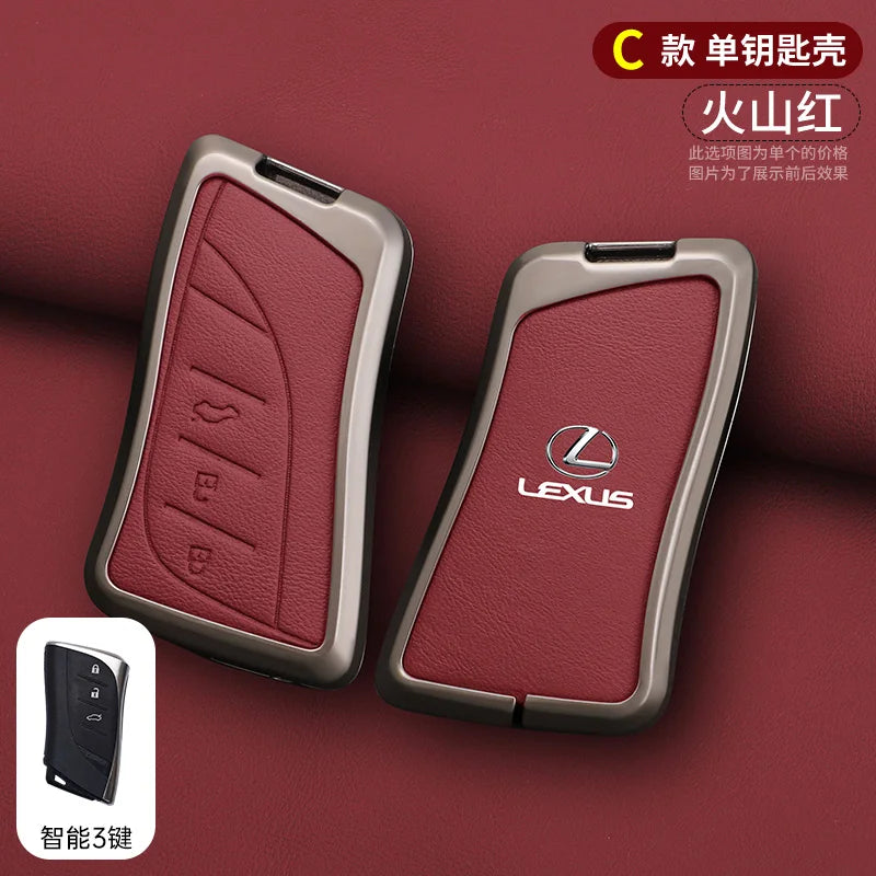 A maroon Lexus car key cover shell is displayed on a red background, with a separate key visible below.