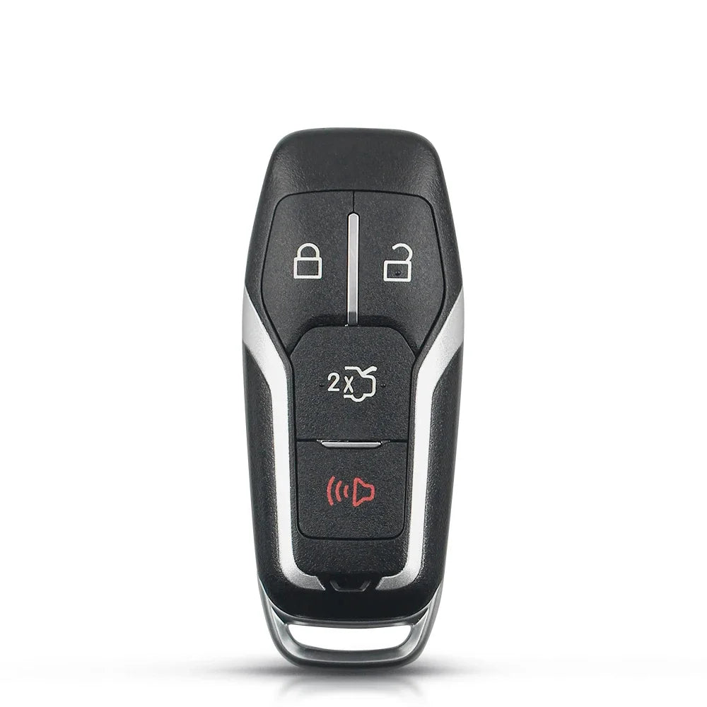 A black smart key shell replacement case with a silver finish and various buttons.