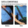 Before and after comparison showing a PU leather car seat belt adjuster preventing irritation to the face or neck.