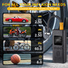 Portabler digitaler Reifenpumpe neben Auto, Motorrad, Ball und Inflationszubehör