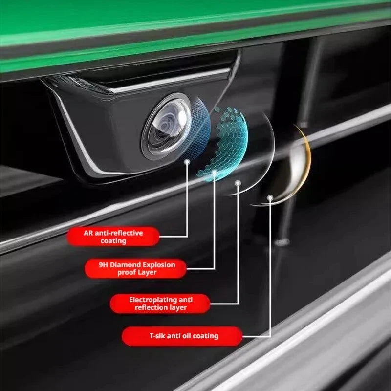 Close-up view of a universal car camera lens protector kit showing various anti-reflective and protection layers.