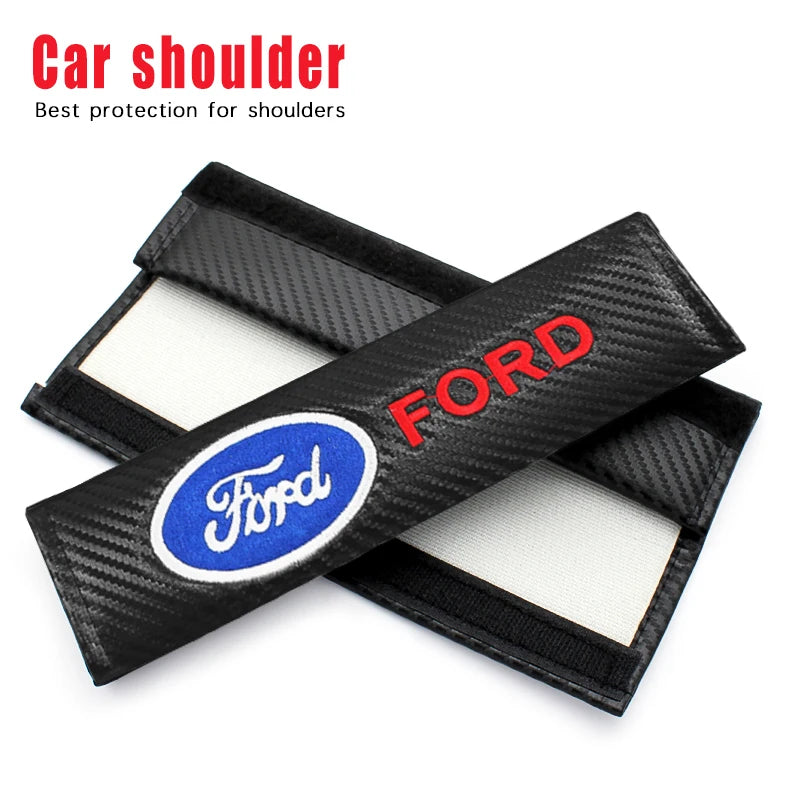 Black carbon fiber shoulder pad cover for a Ford vehicle