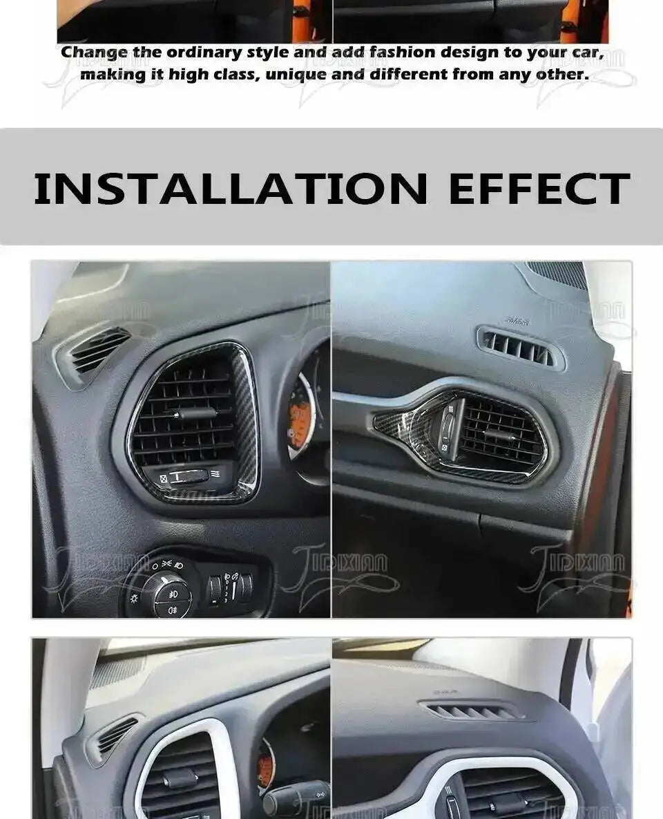 Installation effect showing dashboard air vent covers for a Jeep Renegade vehicle.