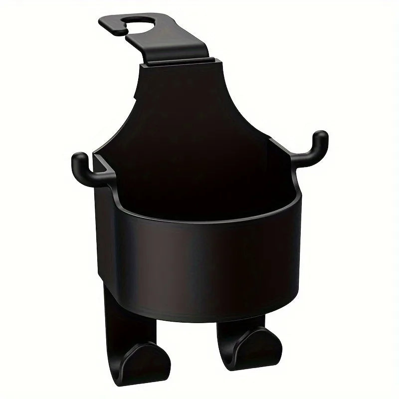 A black car seat cup holder hook designed to secure cups in a vehicle.