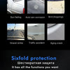 Advertisement showing various car surface problems and Sixfold protection features for car film.