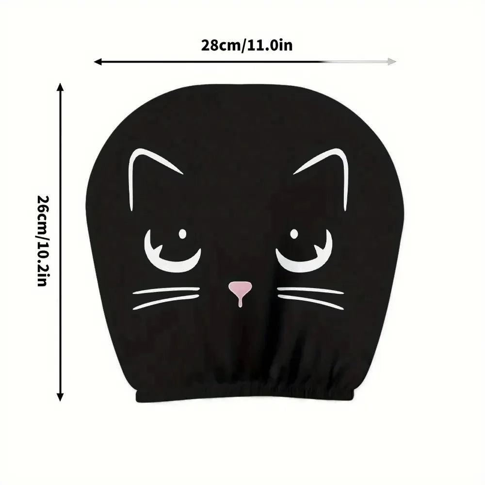 Black cat face headrest cover with white whiskers and eyes