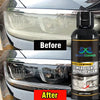Before and after comparison of car headlight restoration using Doxicleaner headlight repair cream