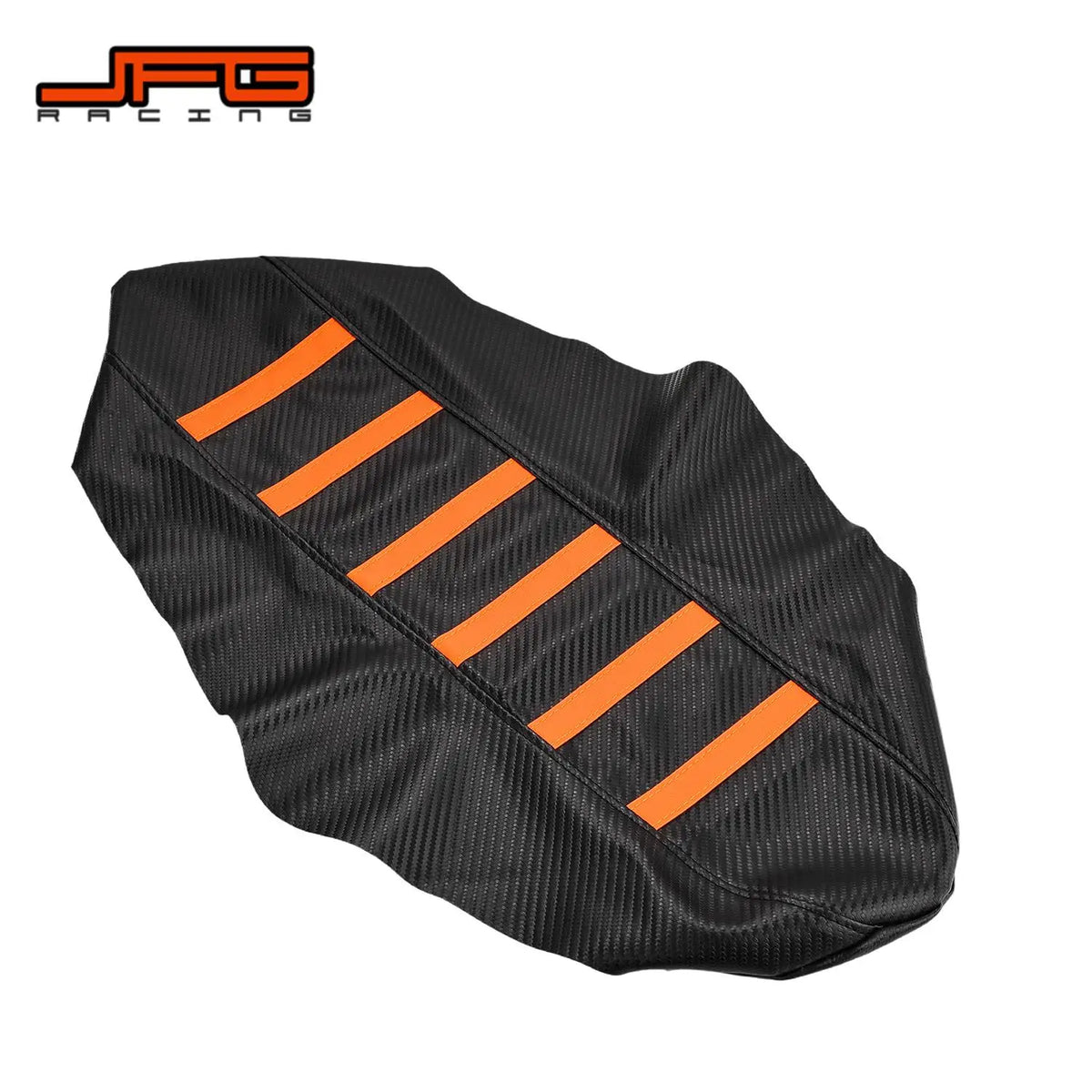 Housse de siège noire pour e-bike avec des rayures orange.