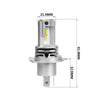 A side view of a high-performance H4/H7 LED headlight bulb with dimensions marked.