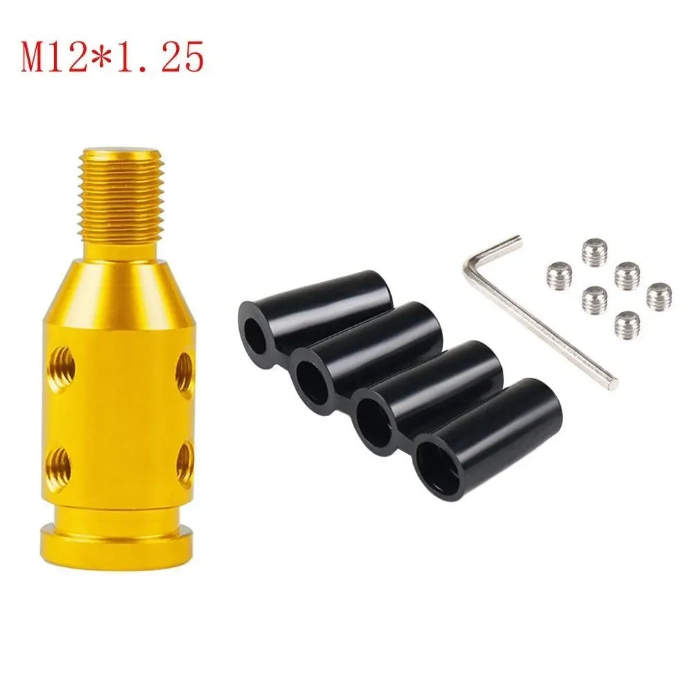 A brass M12*1.25 threaded adapter and several black cylindrical adapters are shown.