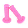 Two bright pink silicone handle bar grips for motorcycles, shown side by side.