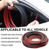 Red rubber weather stripping for car doors, showing a coiled strip and installation context.