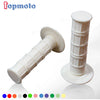 White gel rubber handlebar grips for dirt bikes shown from the side with color options below