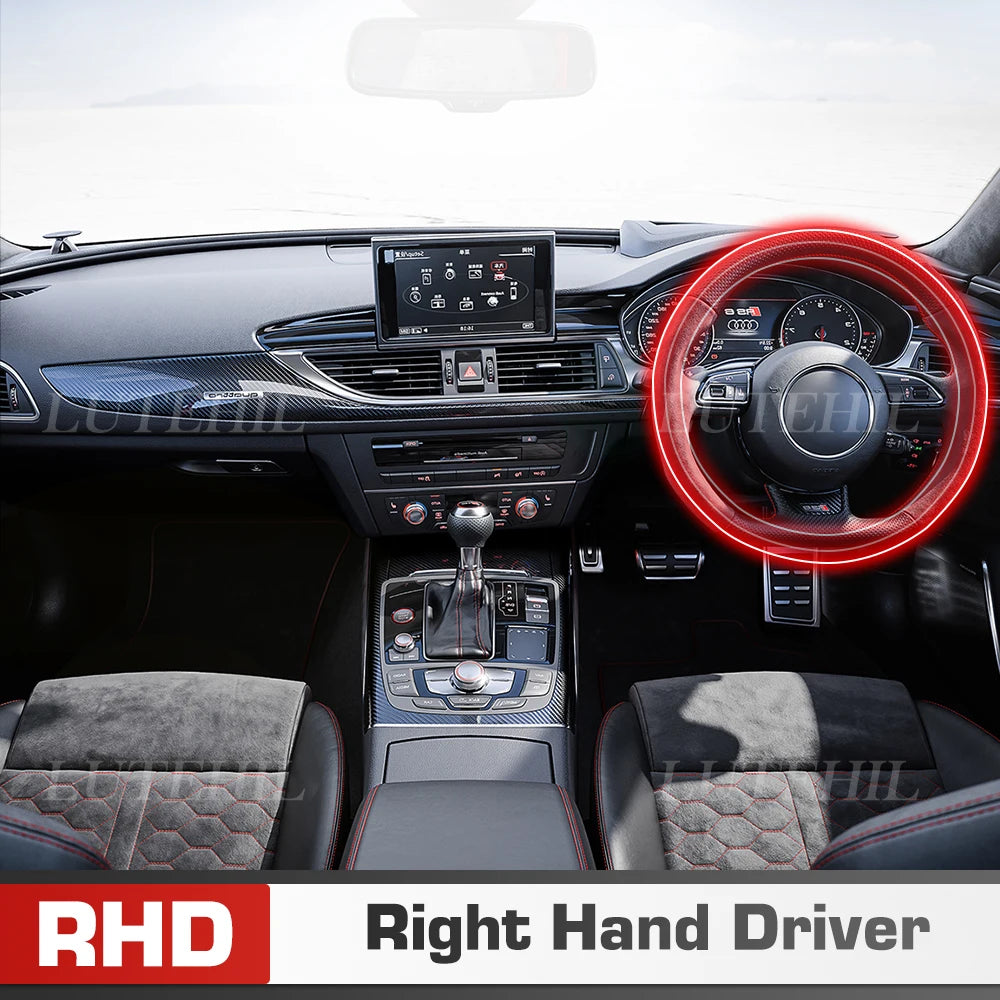 Interior view of a vehicle showing the steering wheel and dashboard, labeled as a Right Hand Driver.