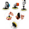 A set of five wool polishing pads and a detailing brush for automotive cleaning.