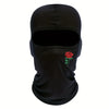 Black balaclava hat with a red rose embroidery on the front
